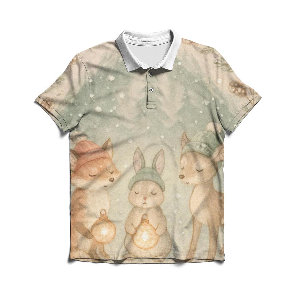 Winter Wildlife Carol In Pine Cathedral designer slim fit polos