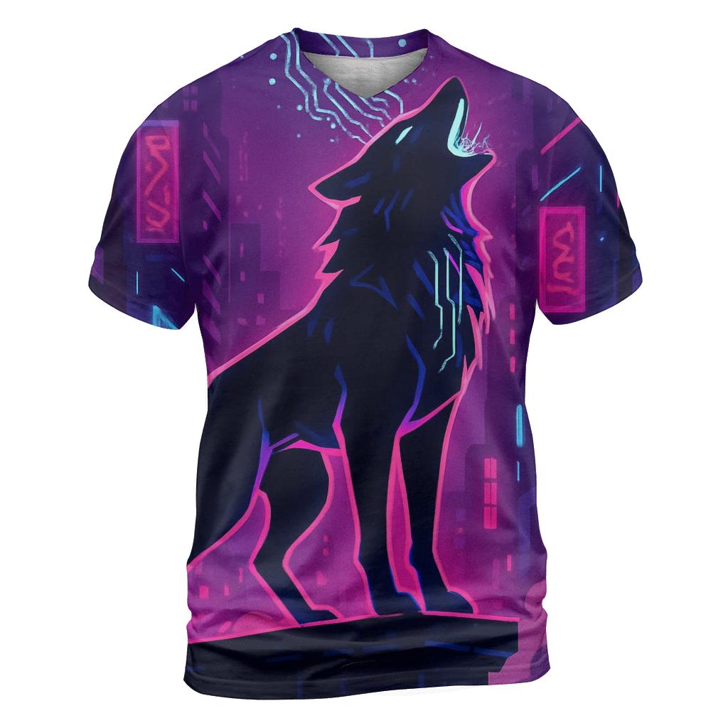 Neon Alley Howl Circuit Wolf unique graphic print tees