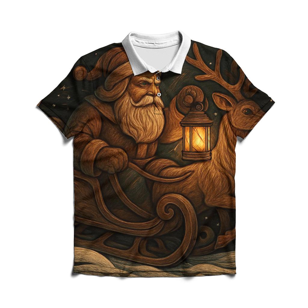 Vintage Wood Carved Santa Lantern Ride custom polo shirts