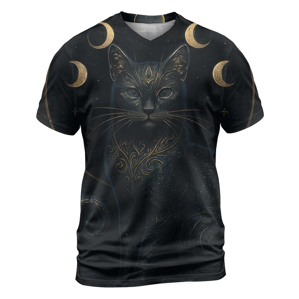 Gilded Eclipse Guardian Cat vibrant all-over design tees