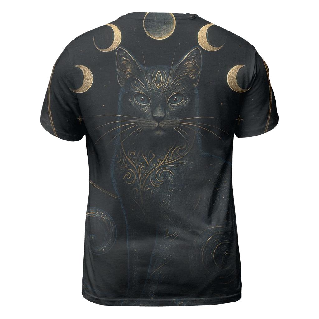 Gilded Eclipse Guardian Cat vibrant all-over design tees