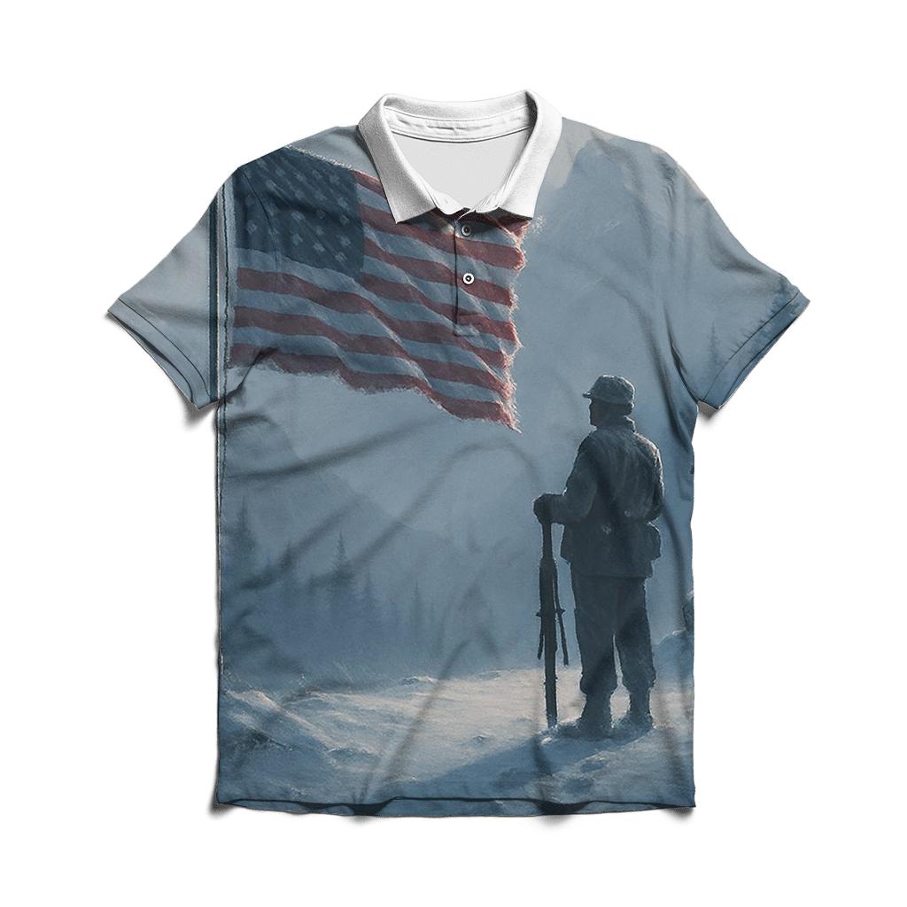 Mountain Watchpost Flag In Winter Quiet stylish collar polo tees