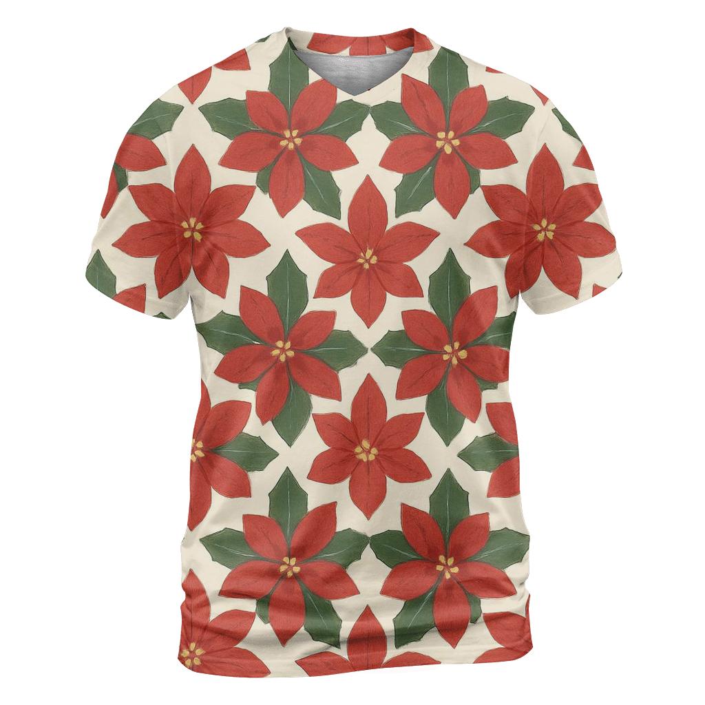 Poinsettia Snowflake Rosette Tessellation On Ivory Background personalized full print shirts