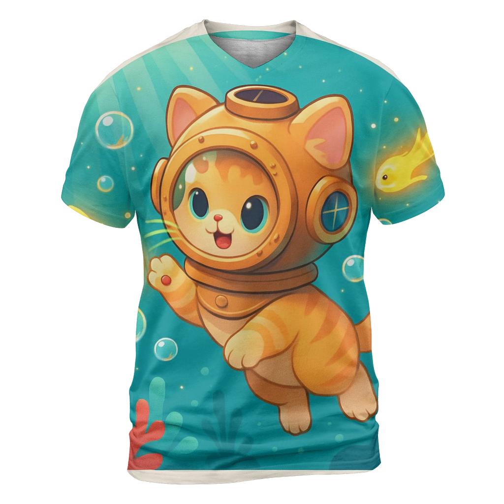 Bubble Reef Diver Kitten unique graphic print tees