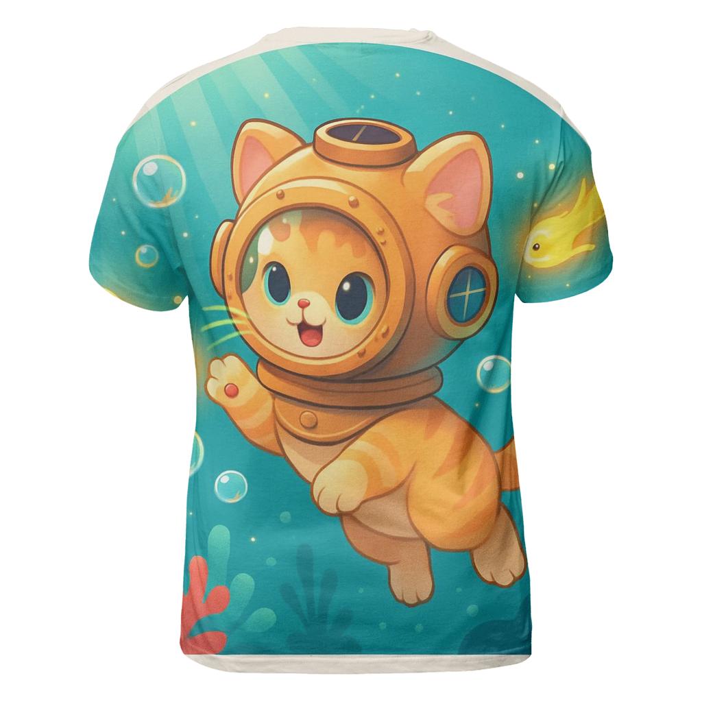 Bubble Reef Diver Kitten unique graphic print tees