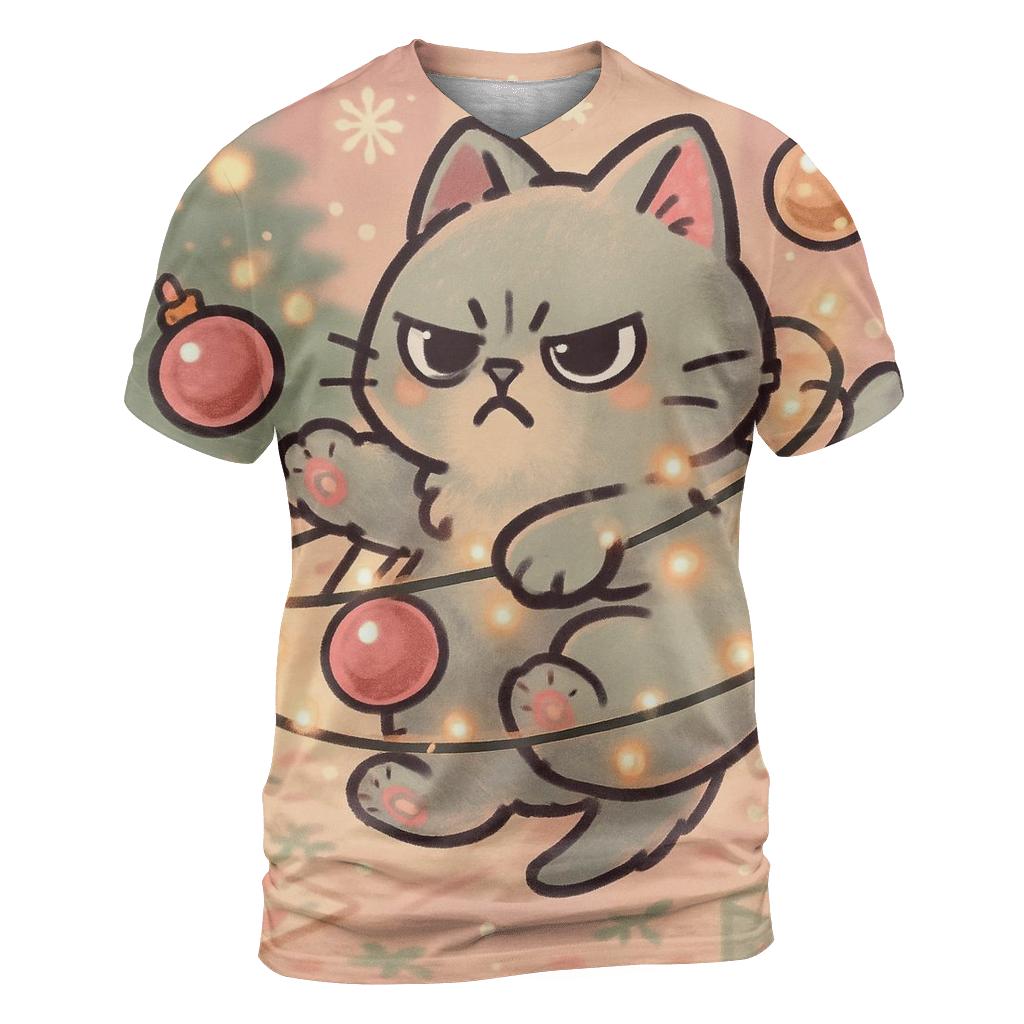 Cat Tangled In Twinkle Garland Orbit personalized full print shirts