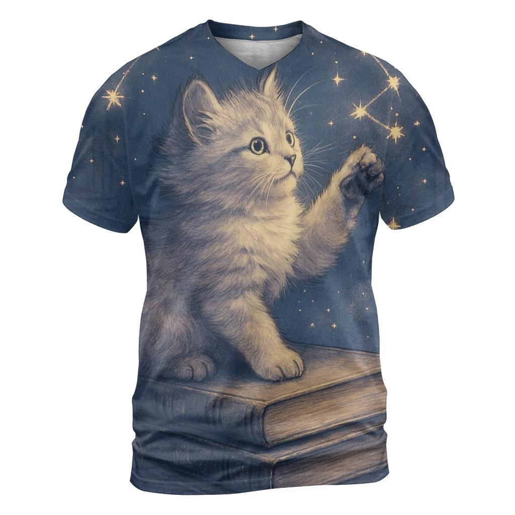 Starlit Library Cat Constellations statement graphic shirts