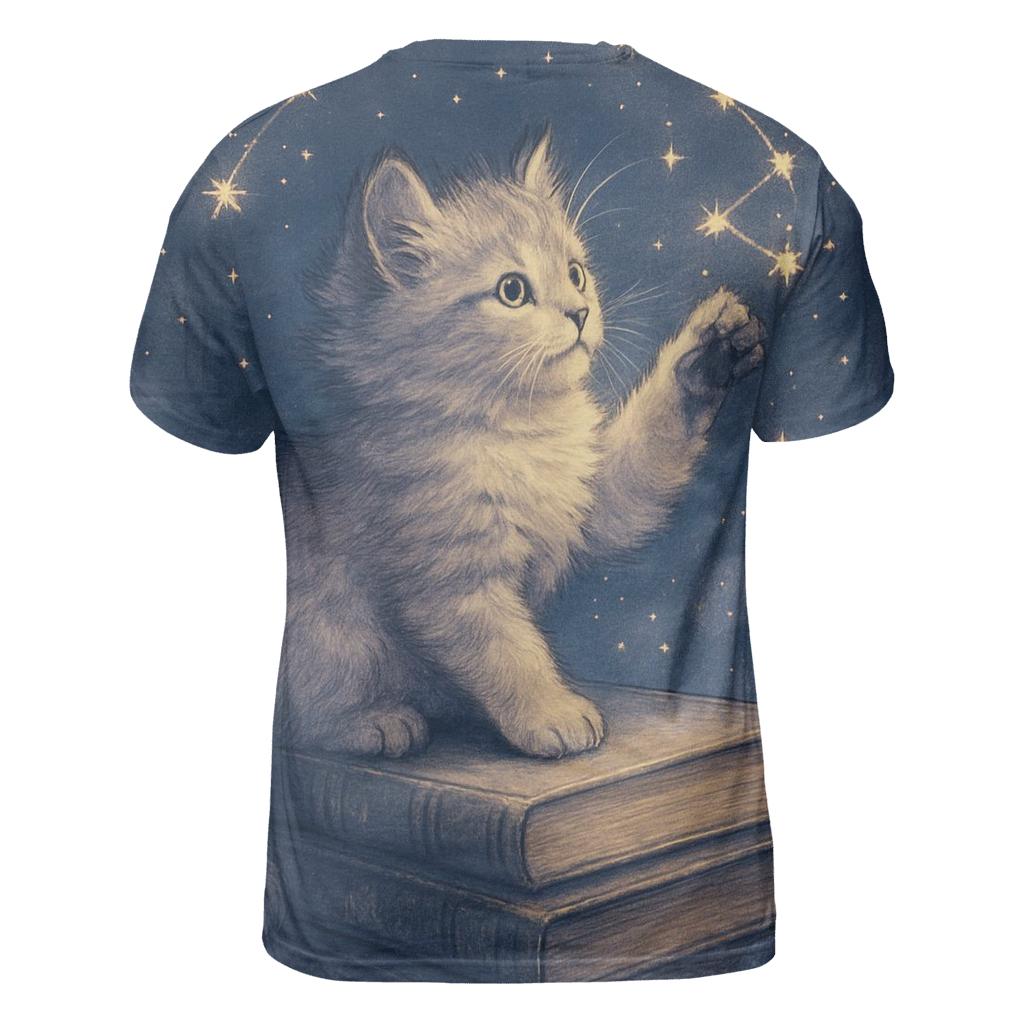 Starlit Library Cat Constellations statement graphic shirts
