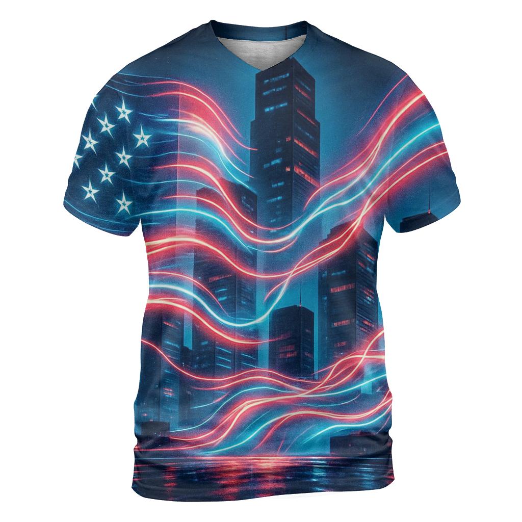 Neon Skyline Flag Drift statement graphic shirts