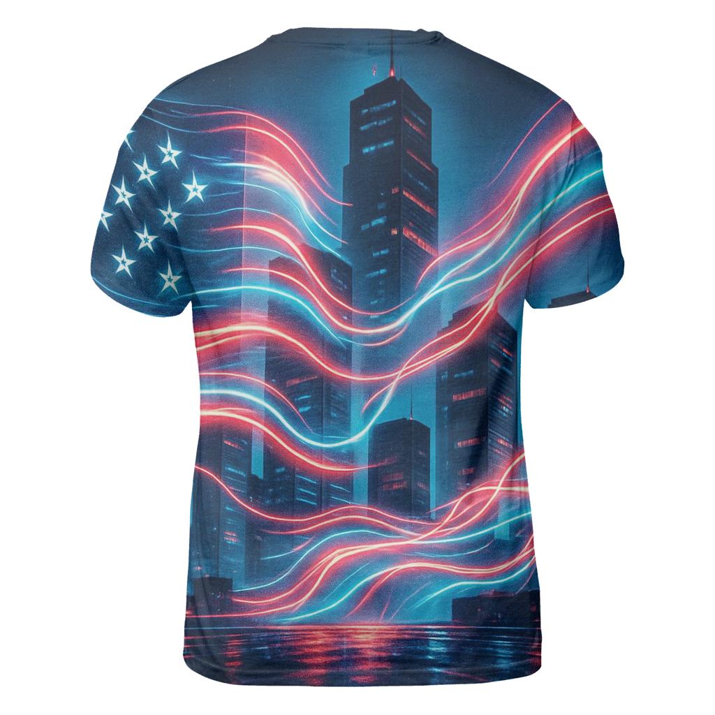 Neon Skyline Flag Drift statement graphic shirts