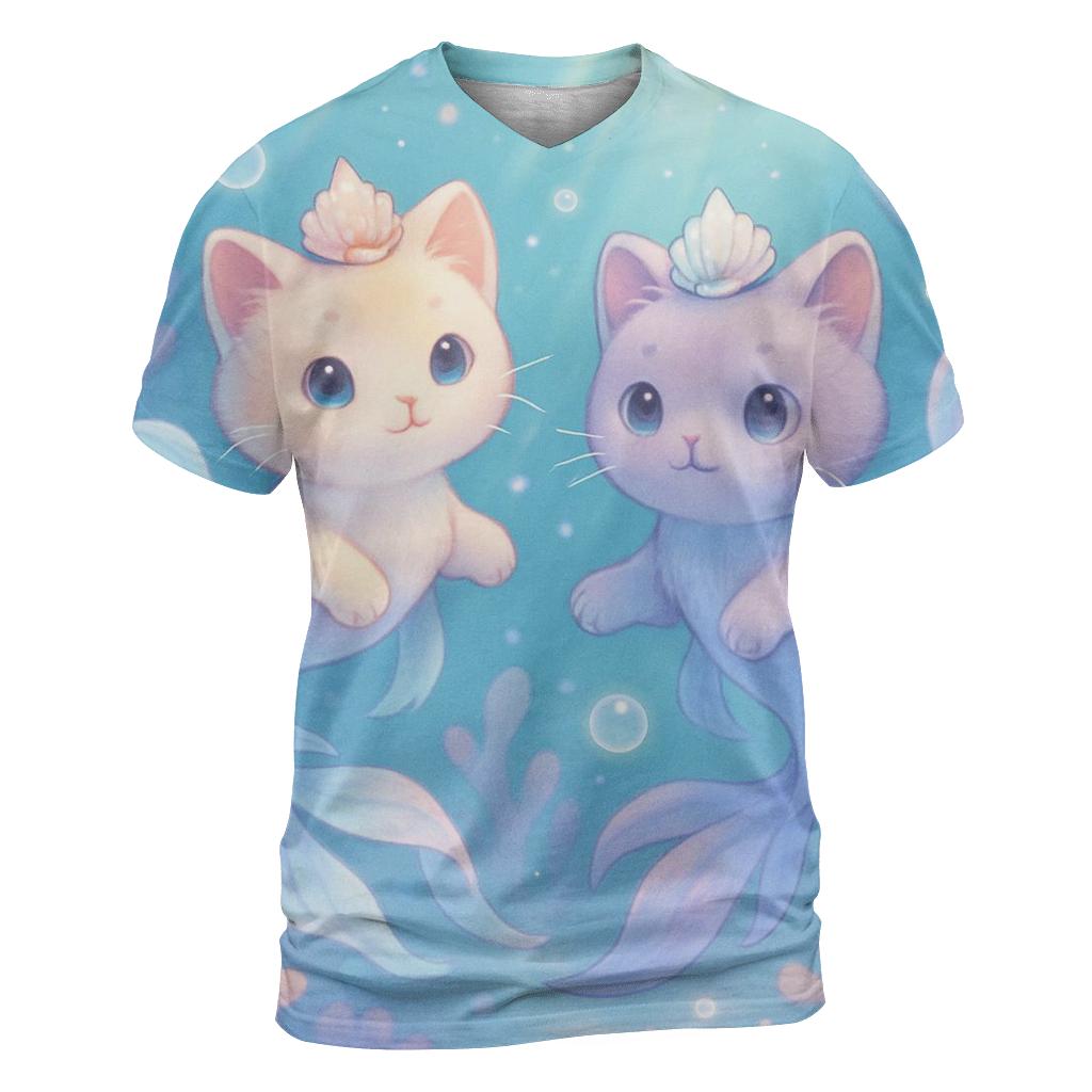 Bubble Reef Mermaid Kittens designer pattern shirts