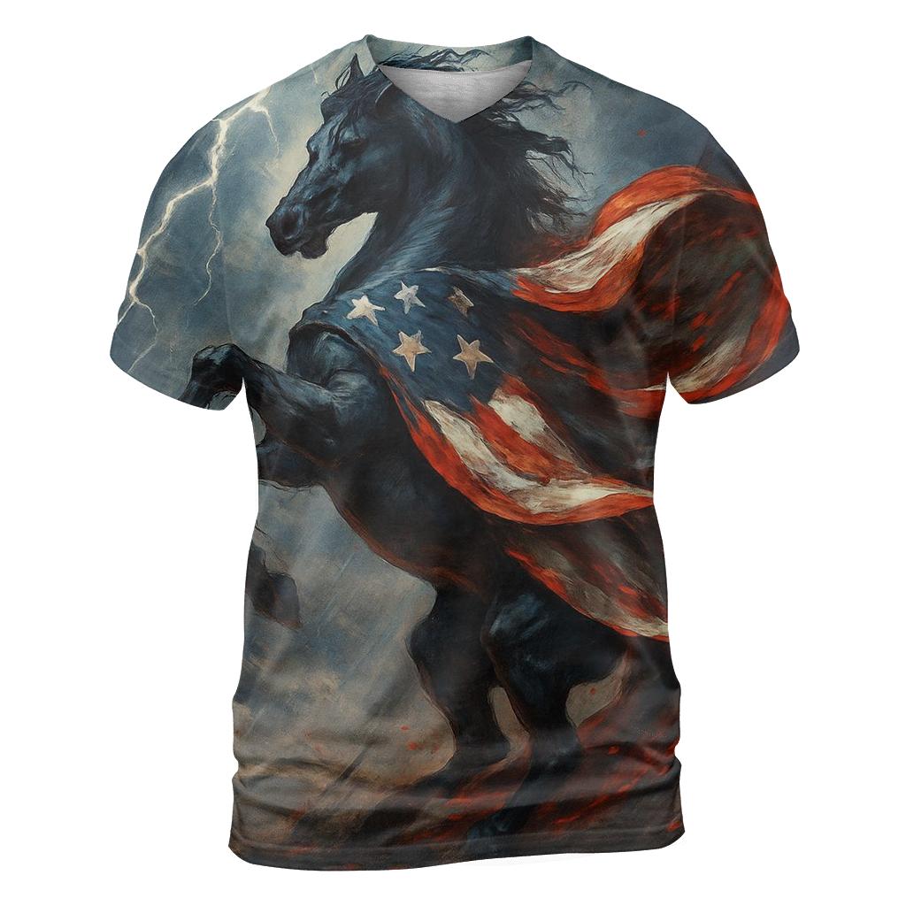 Storm Rider Flag Mustang vibrant all-over design tees