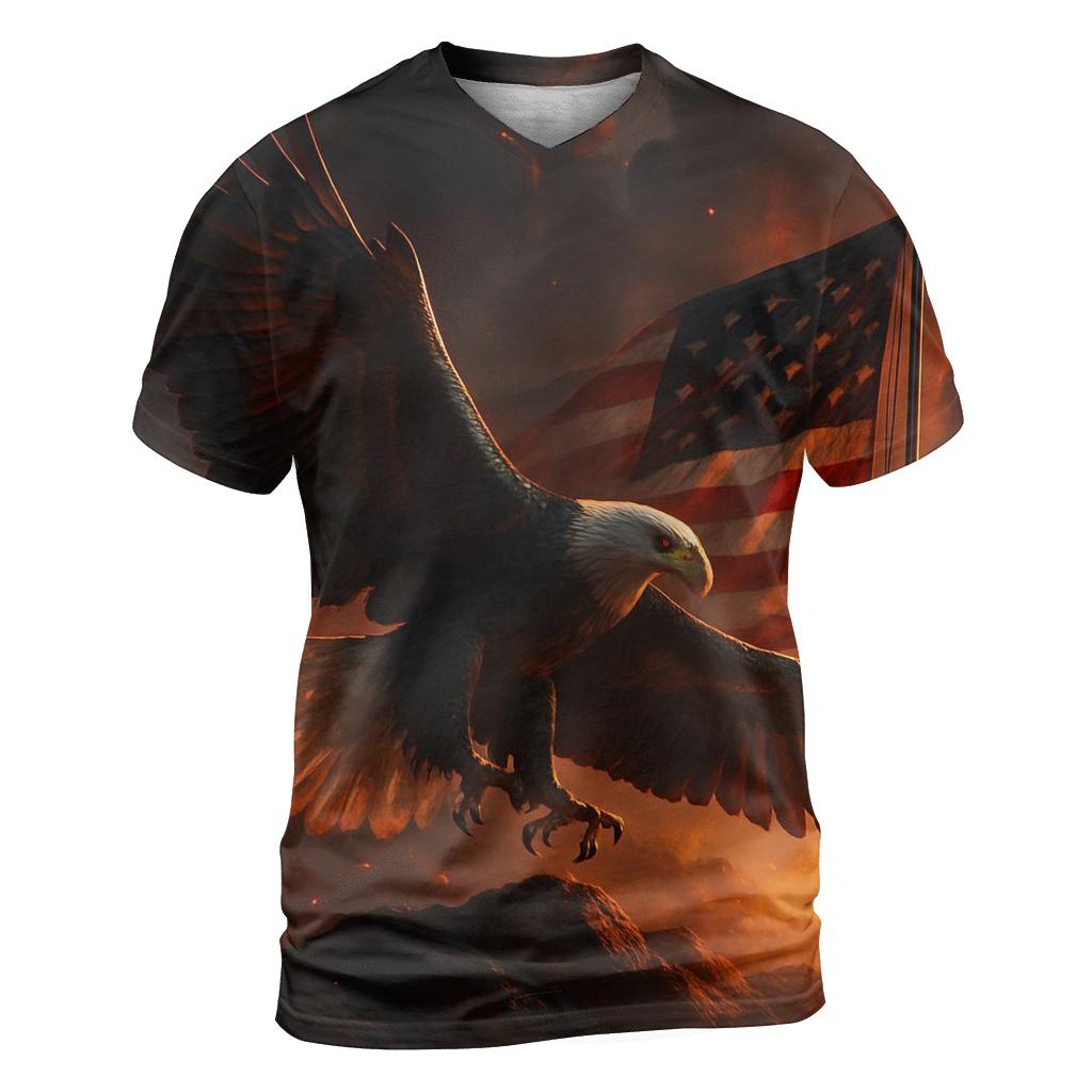 Eagle Over Firelit Flag Ridge vibrant all-over design tees