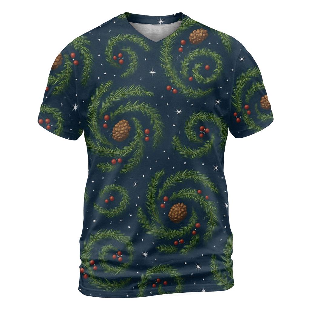 Fir Branch Spiral Scatter On Midnight Blue Background trendy printed shirt styles