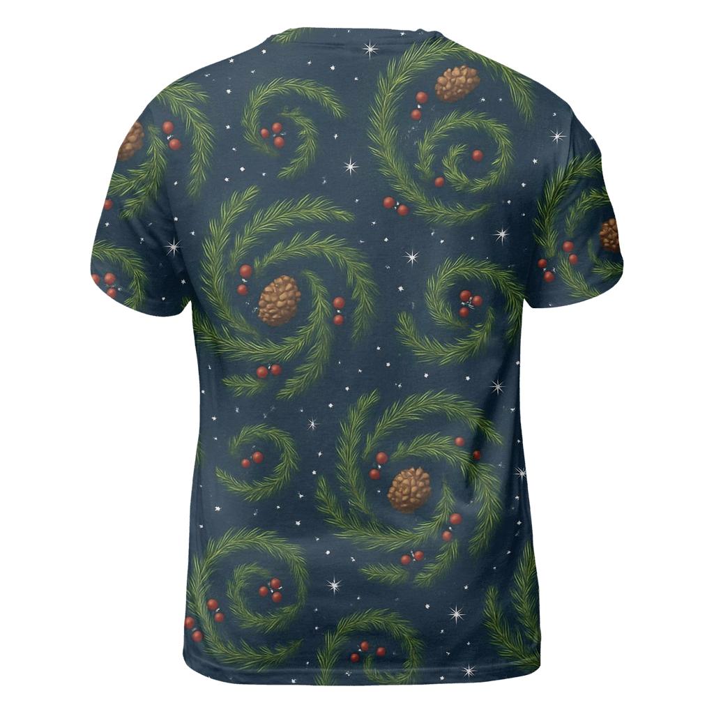 Fir Branch Spiral Scatter On Midnight Blue Background trendy printed shirt styles