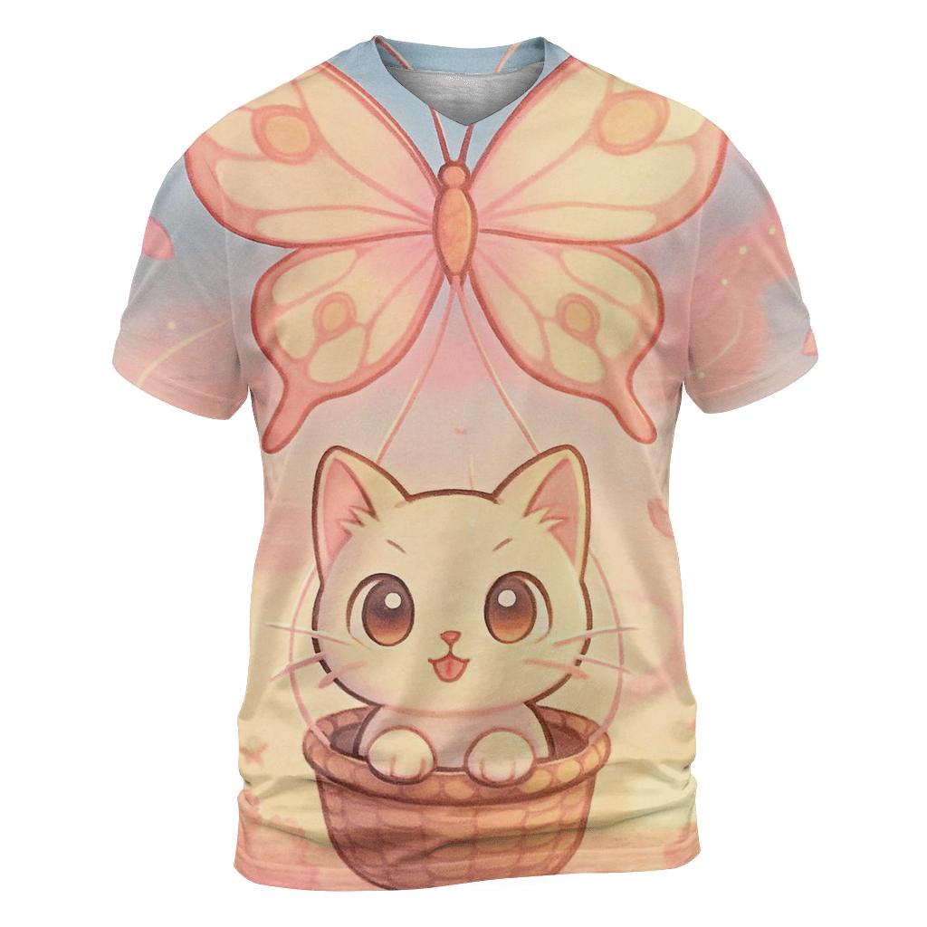 Cherry Blossom Kite Kitty vibrant all-over design tees