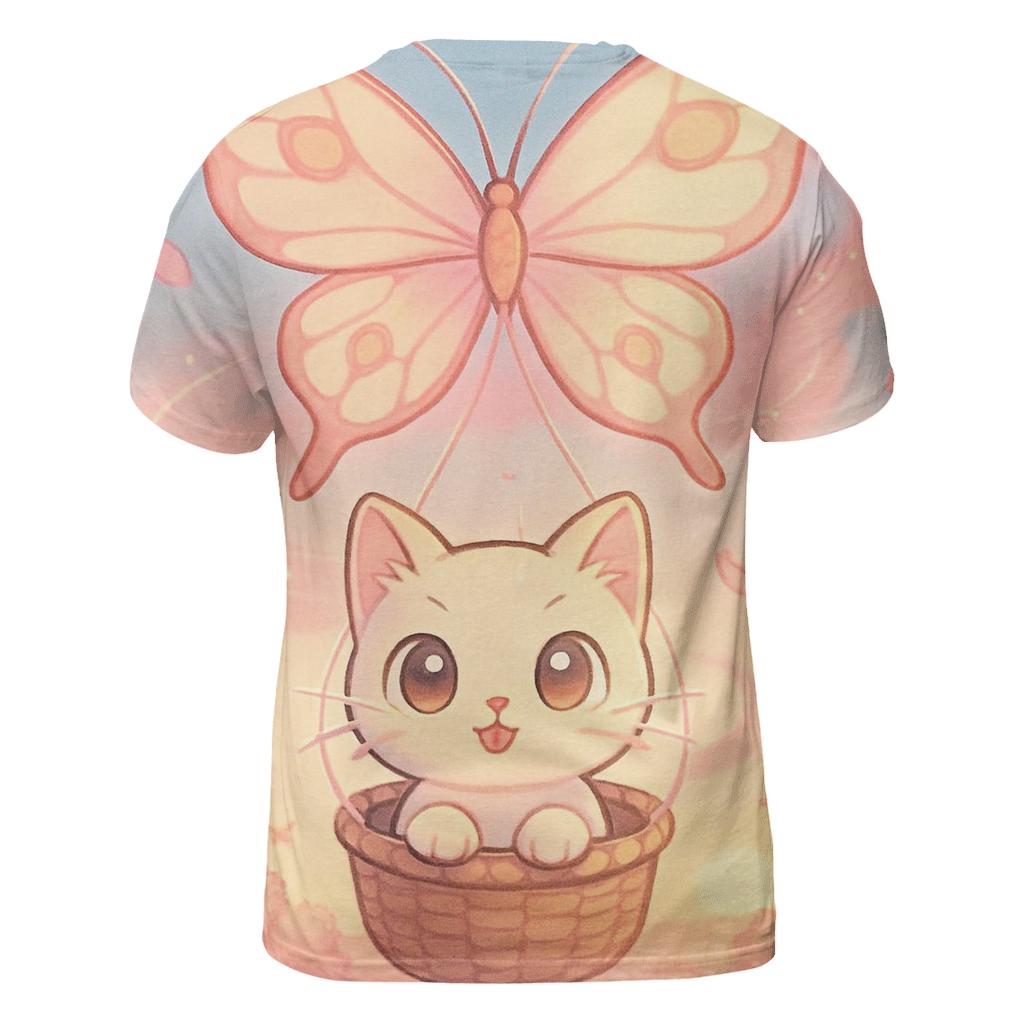 Cherry Blossom Kite Kitty vibrant all-over design tees