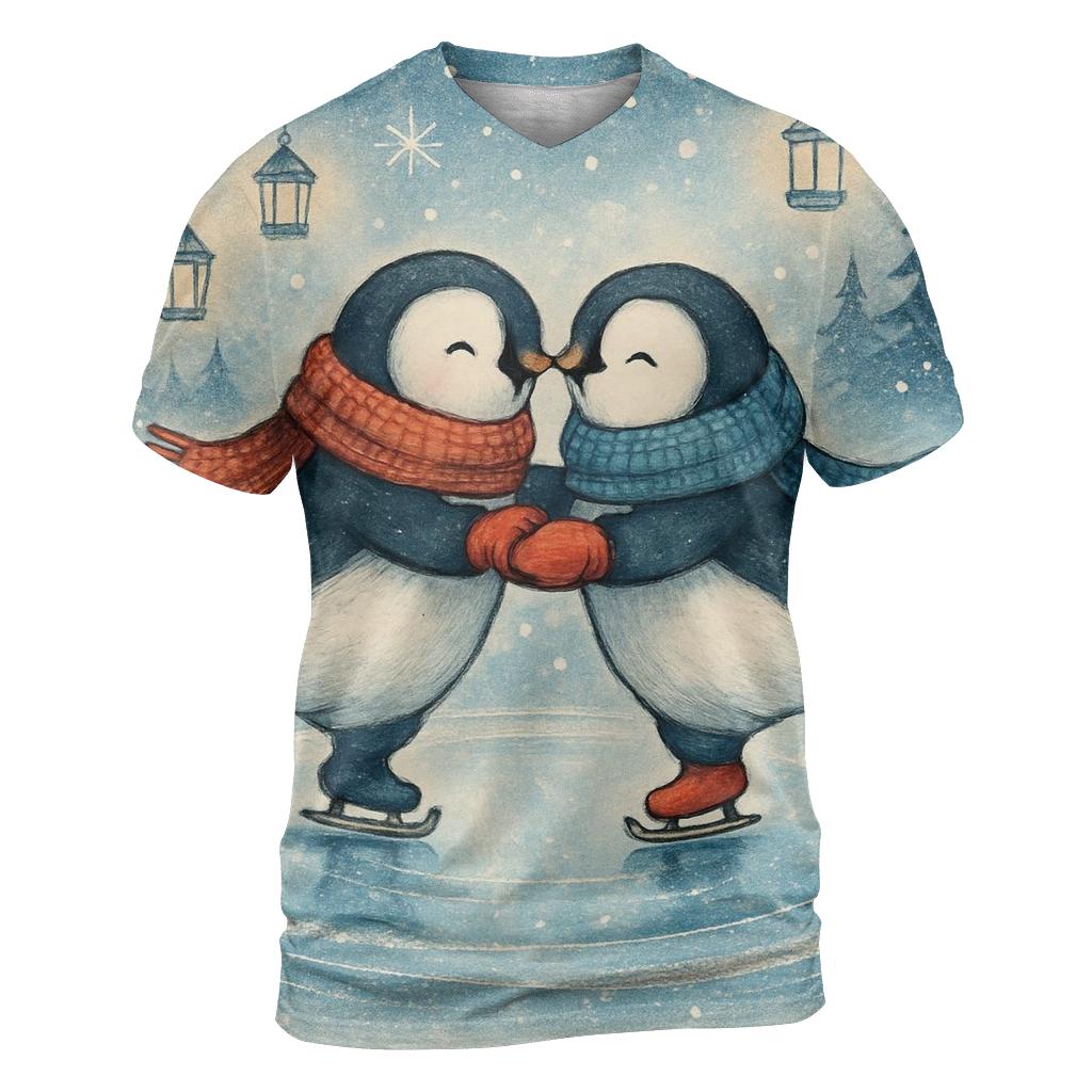Penguin Ice Skaters On Ornament Lake statement graphic shirts