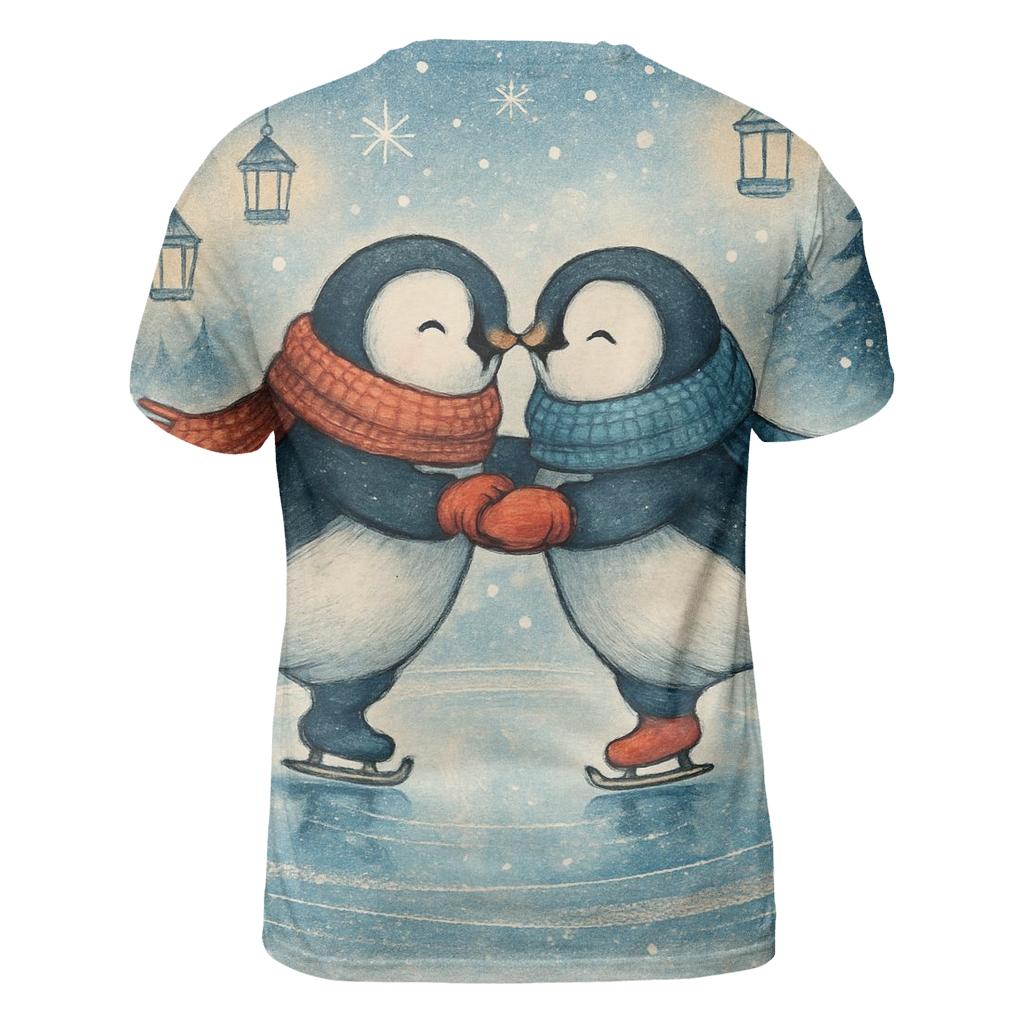 Penguin Ice Skaters On Ornament Lake statement graphic shirts