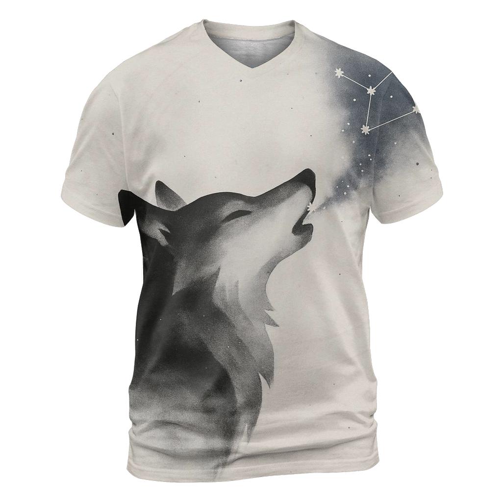 Celestial Ink Wash Wolf Constellator creative print fashion shirts