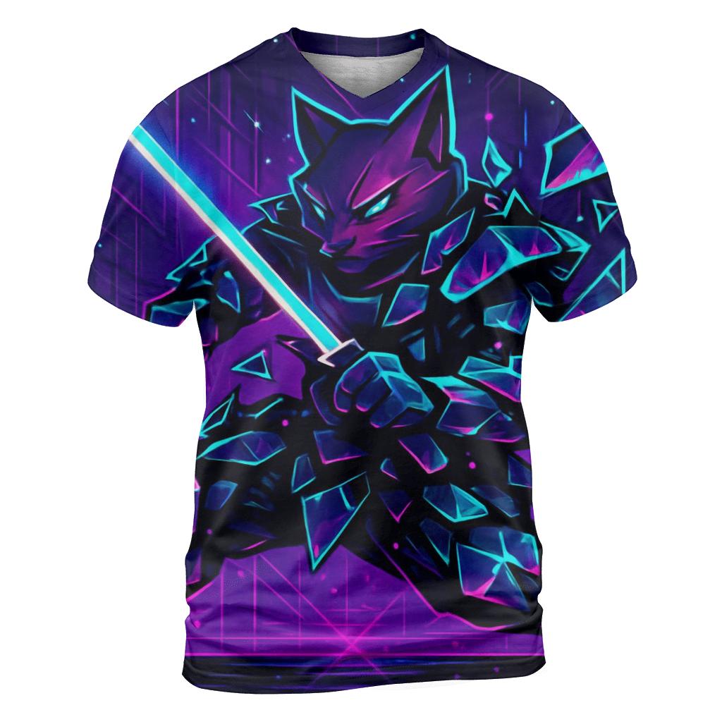 Glass Shard Cyber Samurai Cat creative print fashion shirts