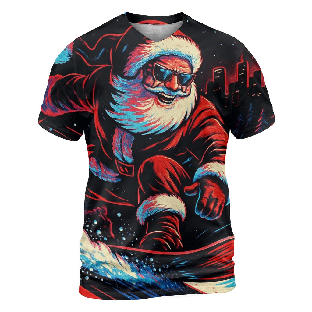 Neon Streetwear Santa On Snowboard unique graphic print tees