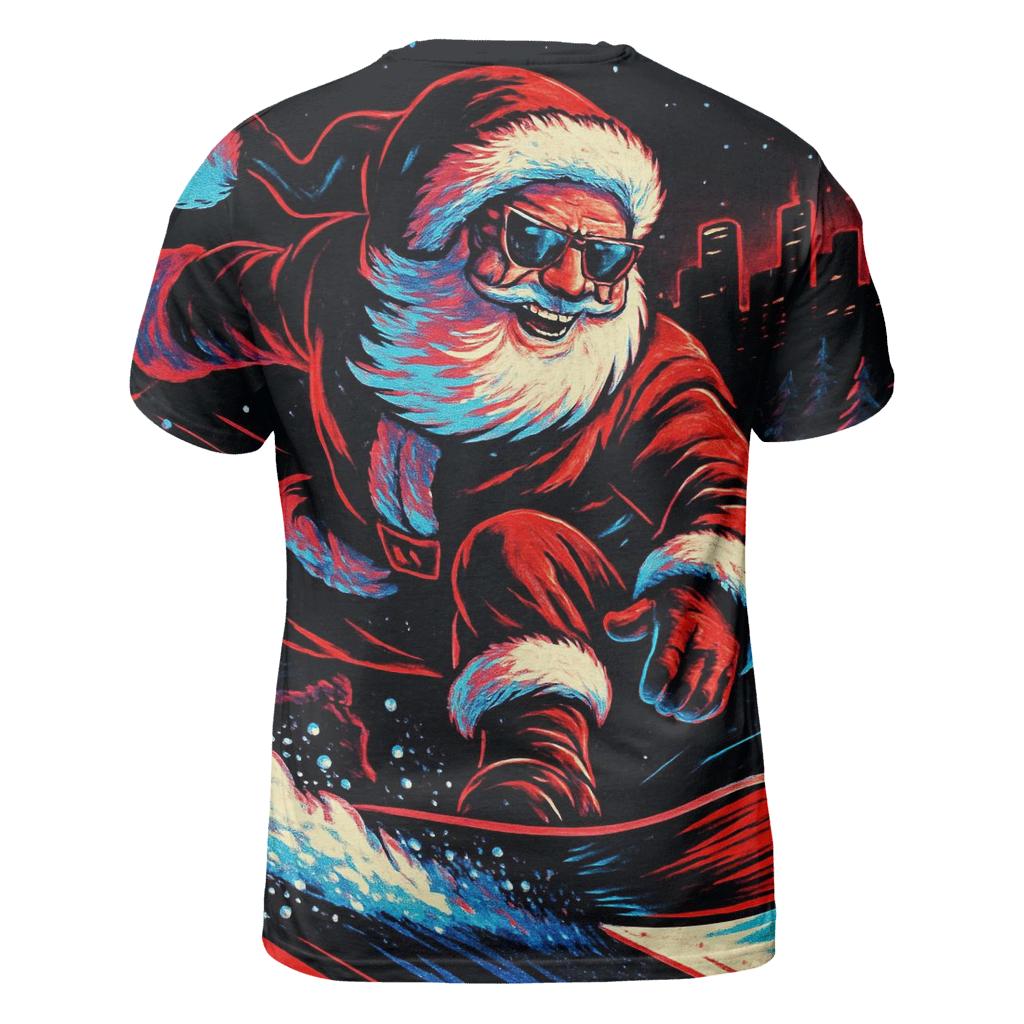 Neon Streetwear Santa On Snowboard unique graphic print tees