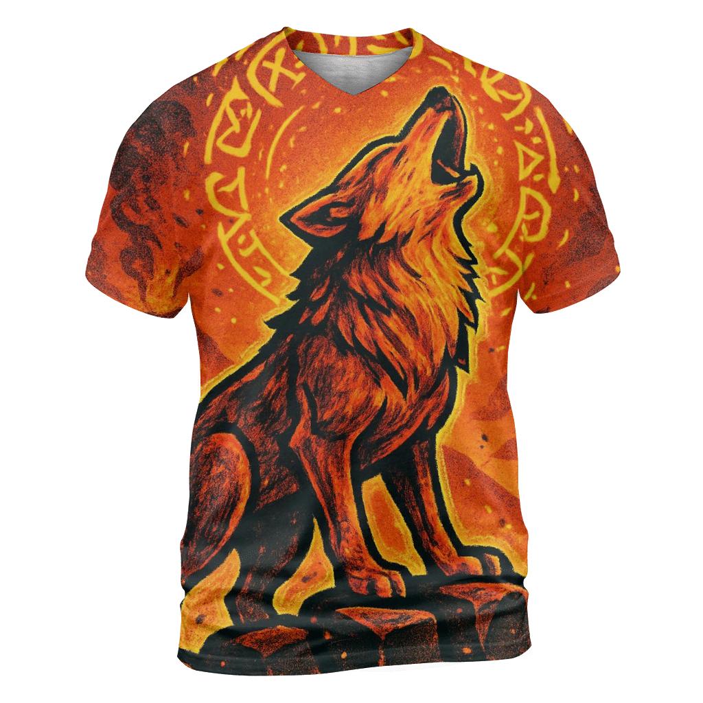 Volcanic Choir Wolf Of Ember Runes vibrant all-over design tees