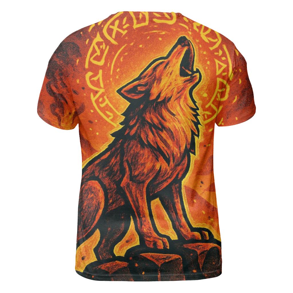 Volcanic Choir Wolf Of Ember Runes vibrant all-over design tees