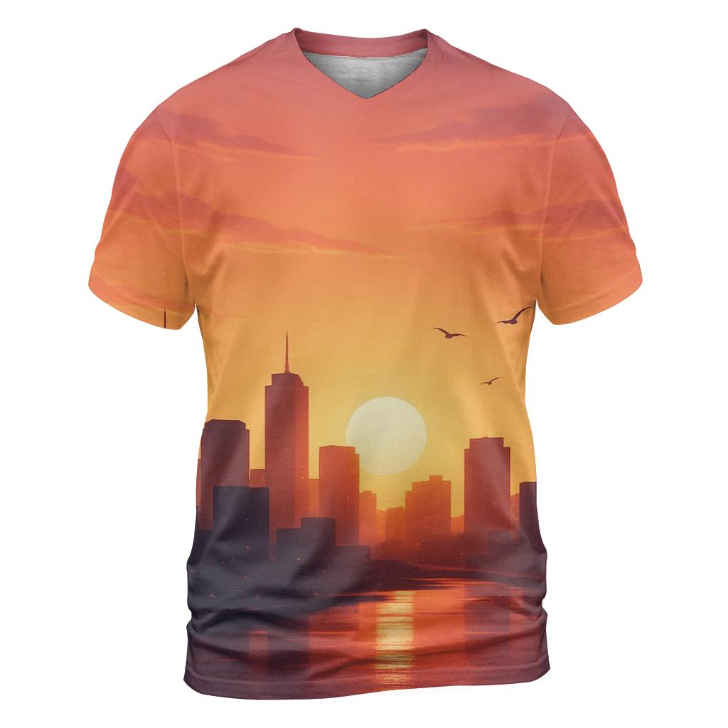 Golden Hour Skyline Drift vibrant all-over design tees