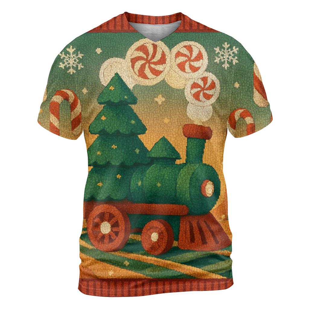 Christmas Tree Train Through Candy Cane Canyon statement graphic shirts