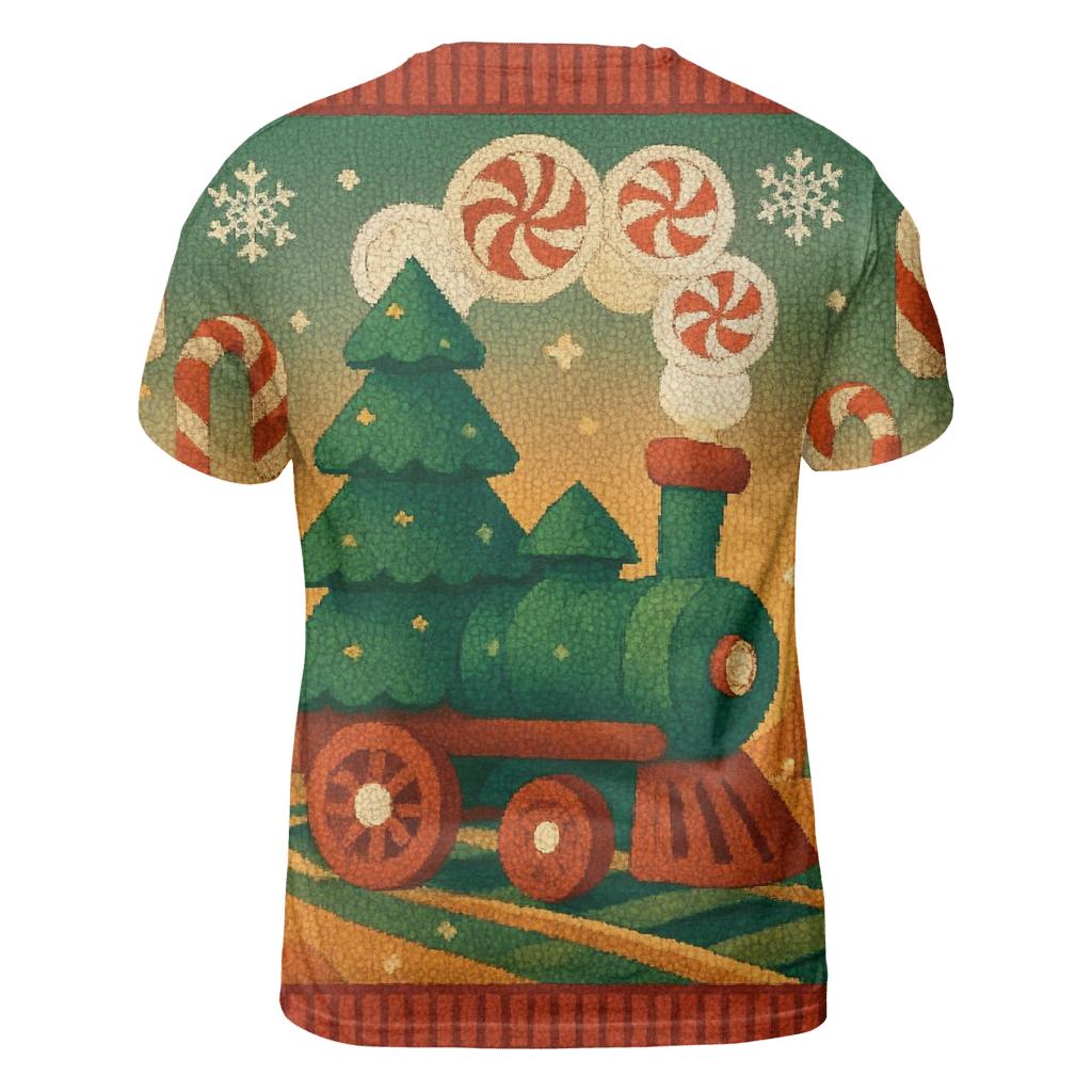 Christmas Tree Train Through Candy Cane Canyon statement graphic shirts