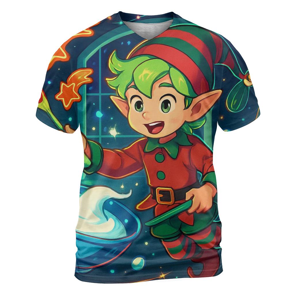 Elf Baking Comet Cookies In Zero Gravity statement graphic shirts