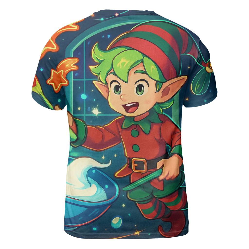 Elf Baking Comet Cookies In Zero Gravity statement graphic shirts