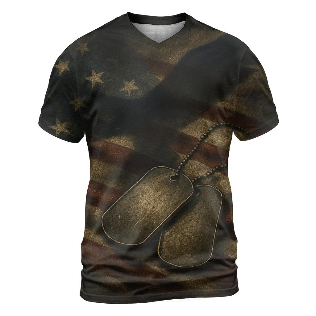 Dog Tags On Flag Shadowed By Wings vibrant all-over design tees