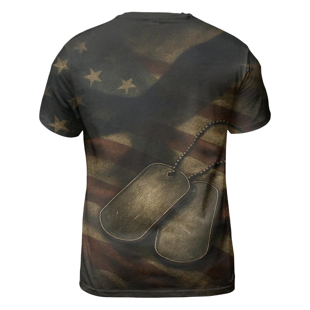 Dog Tags On Flag Shadowed By Wings vibrant all-over design tees