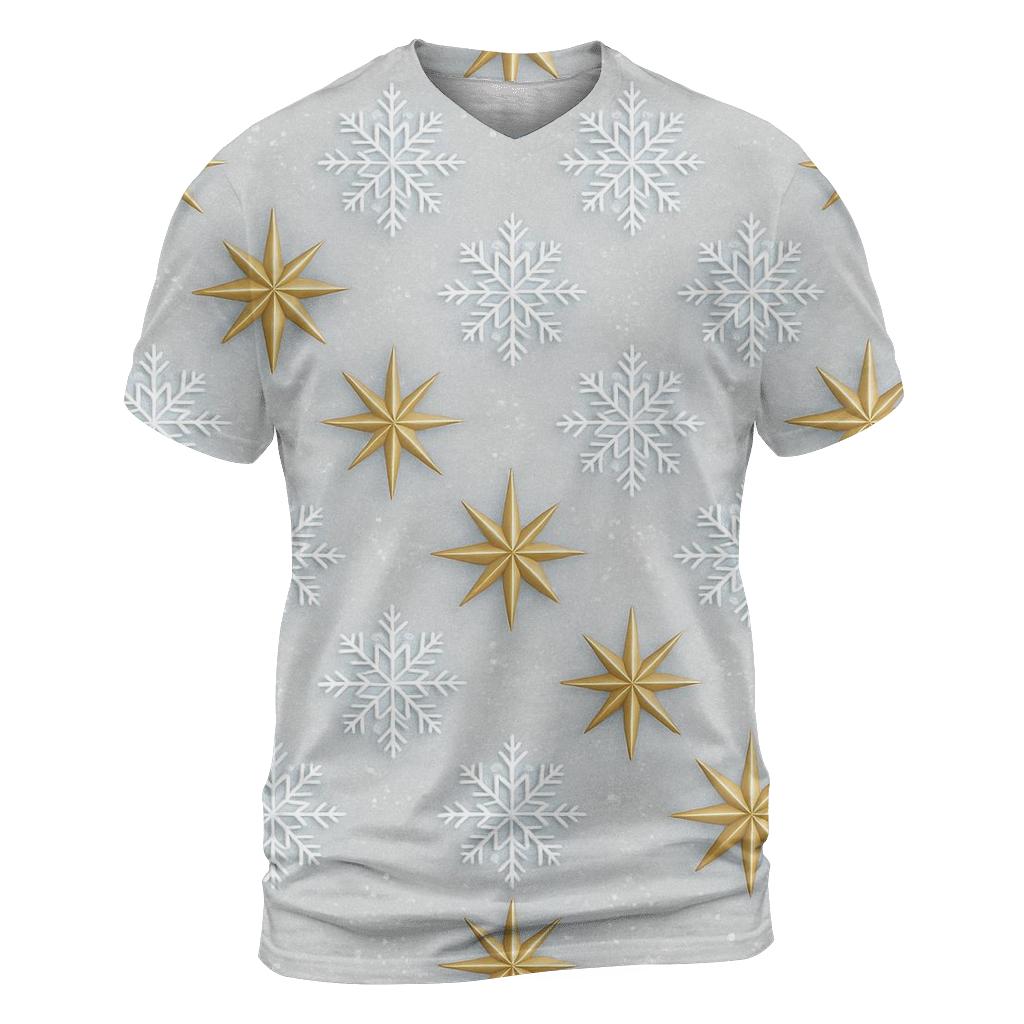 Star And Snowflake Diagonal Array On Light Gray Background statement graphic shirts