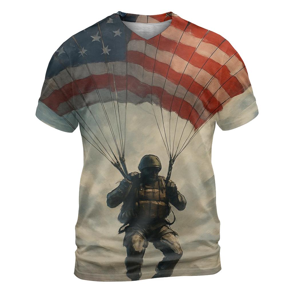 Paratrooper Descent Through Flag Clouds designer pattern shirts