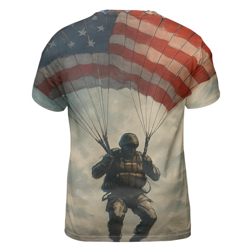 Paratrooper Descent Through Flag Clouds designer pattern shirts