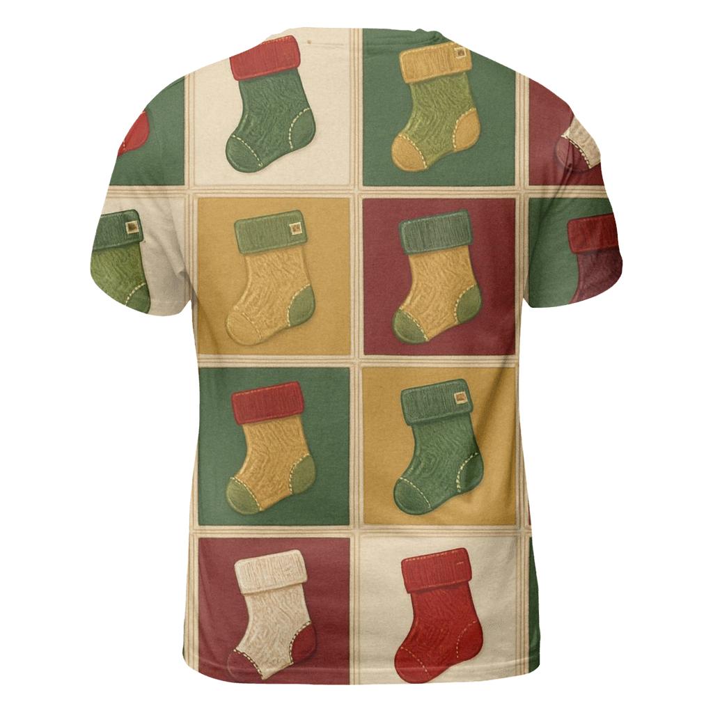 Christmas Stocking Patchwork Tiles On Beige Background vibrant all-over design tees