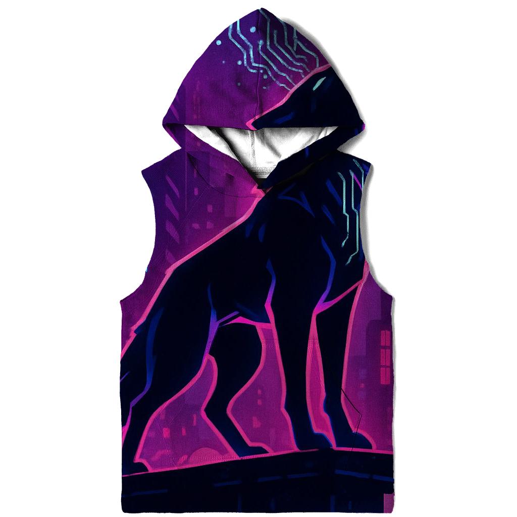 Neon Alley Howl Circuit Wolf graphic hoodies