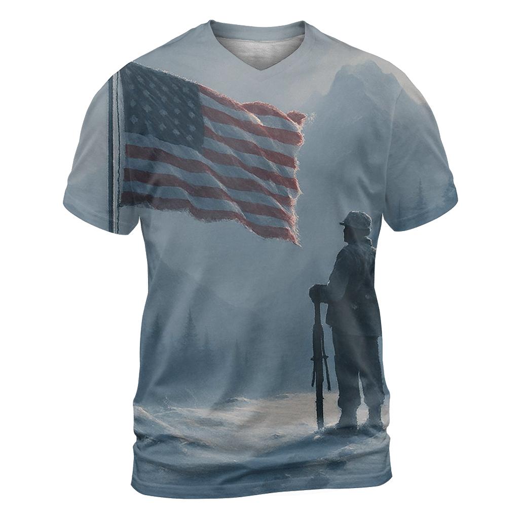 Mountain Watchpost Flag In Winter Quiet trendy printed shirt styles