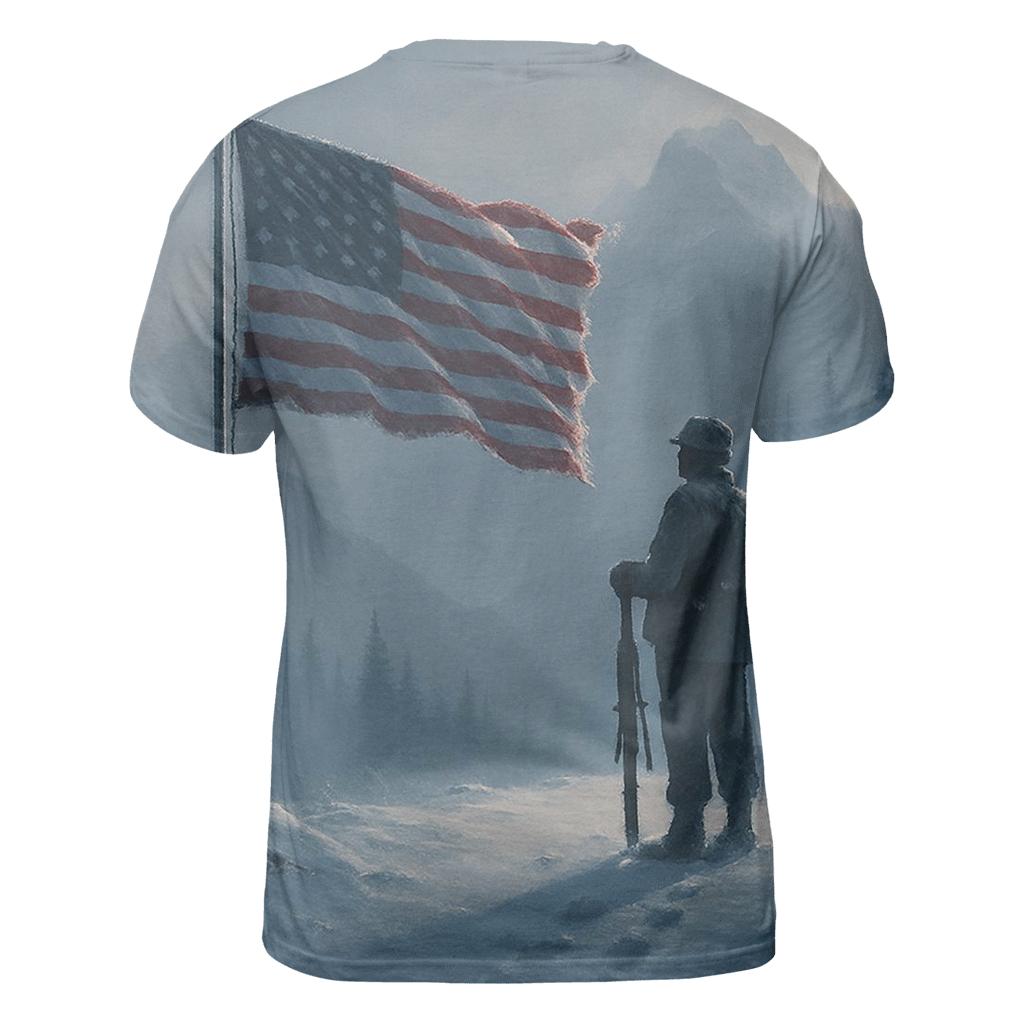 Mountain Watchpost Flag In Winter Quiet trendy printed shirt styles