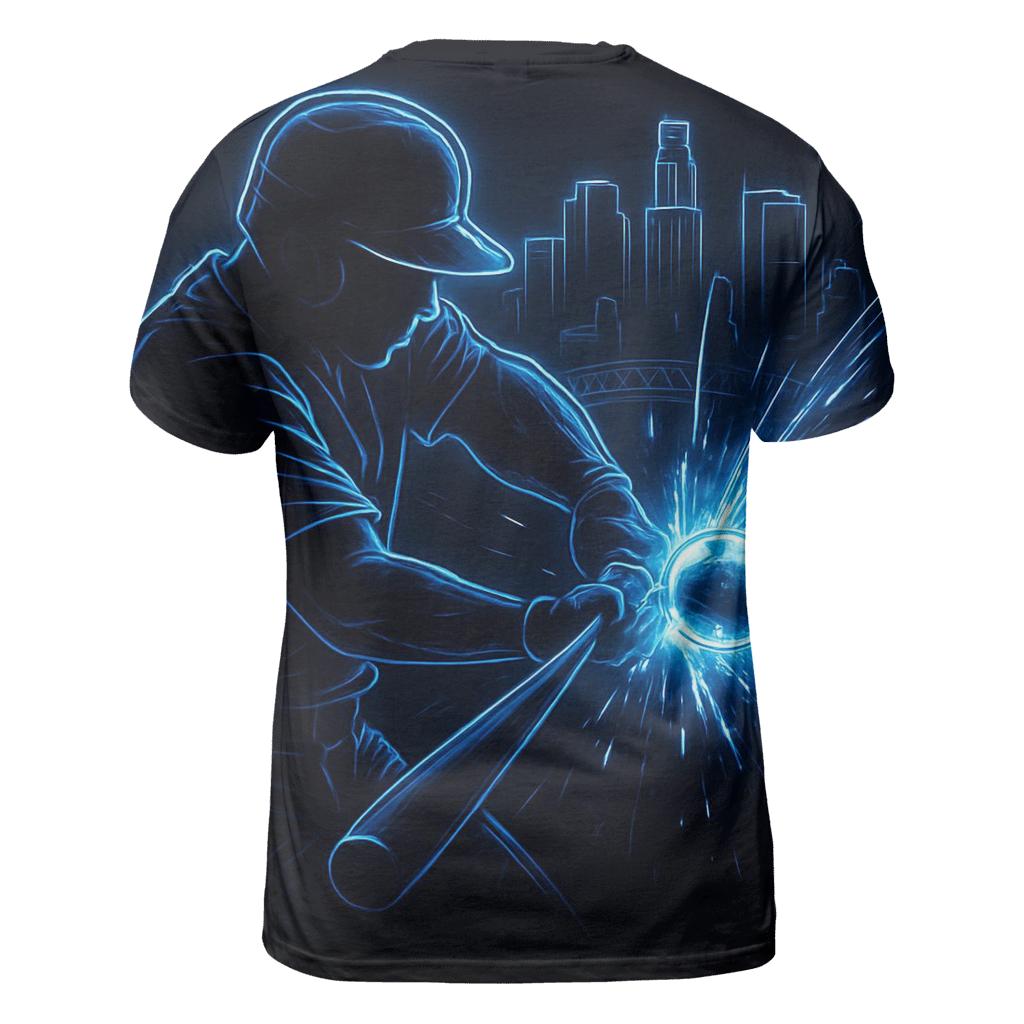 Electric Bat Sparks And Skyline Glow statement graphic shirts