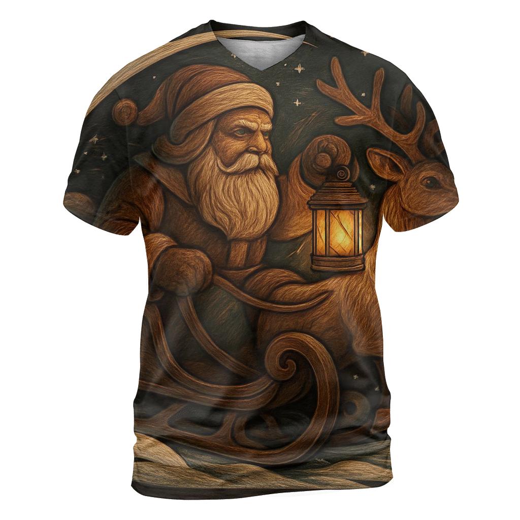 Vintage Wood Carved Santa Lantern Ride statement graphic shirts