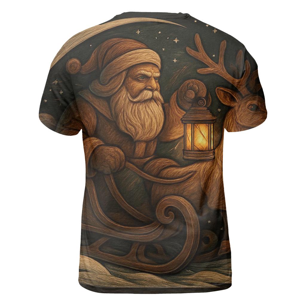 Vintage Wood Carved Santa Lantern Ride statement graphic shirts