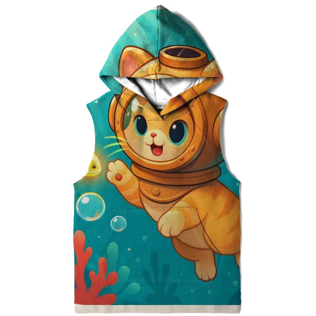 Bubble Reef Diver Kitten designer hoodies
