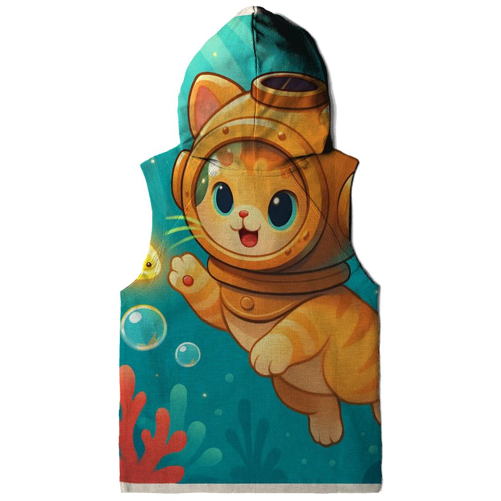 Bubble Reef Diver Kitten designer hoodies