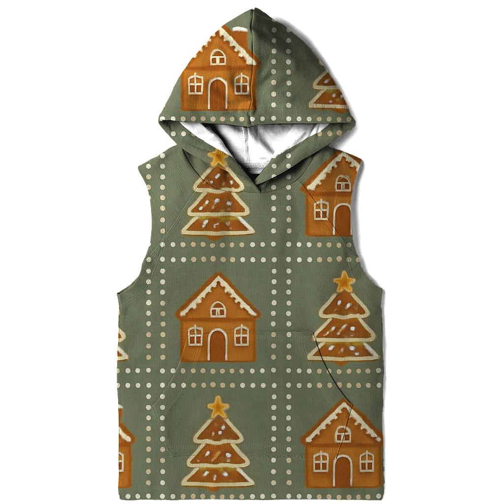 Gingerbread Village Block Repeat On Sage Background graphic hoodies