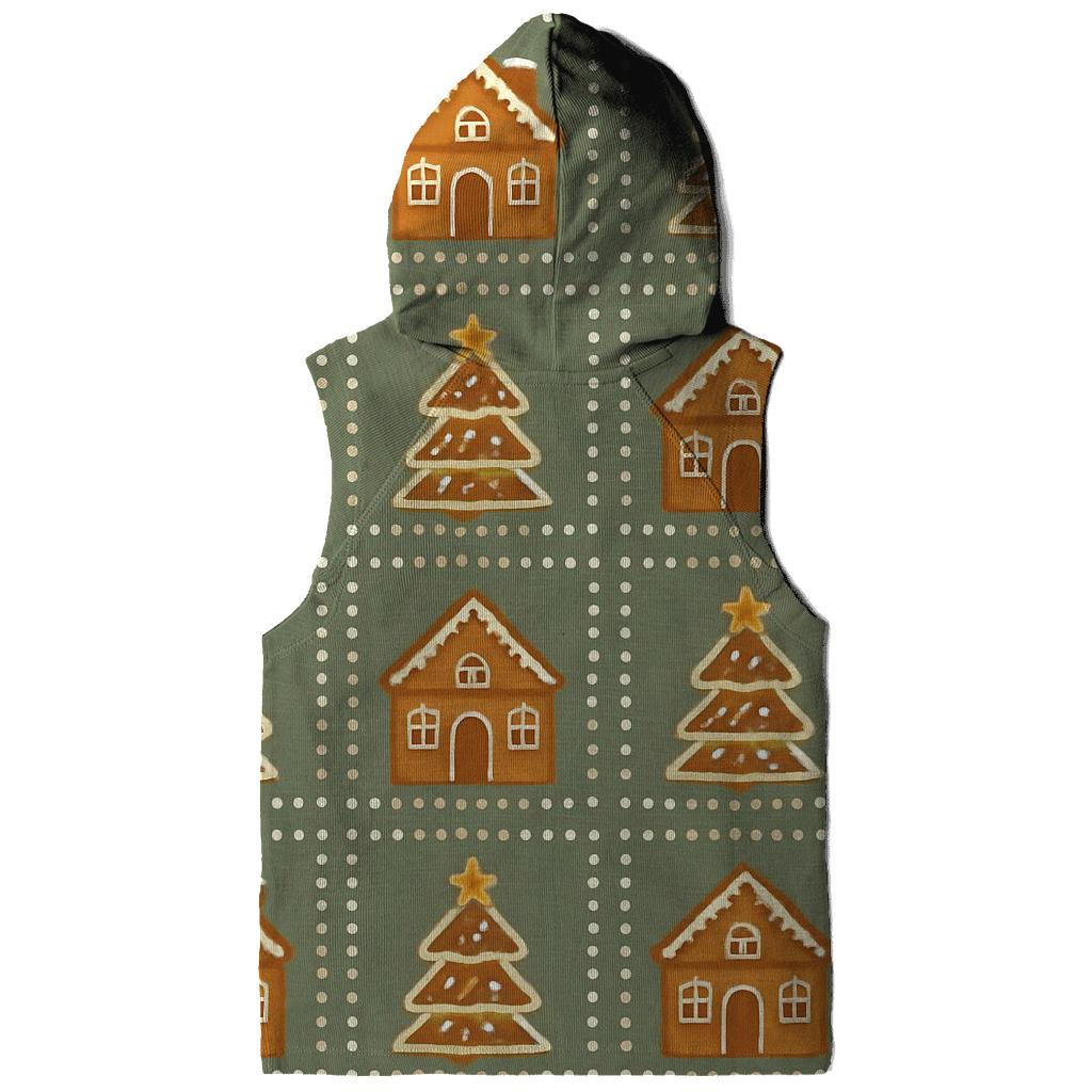 Gingerbread Village Block Repeat On Sage Background graphic hoodies